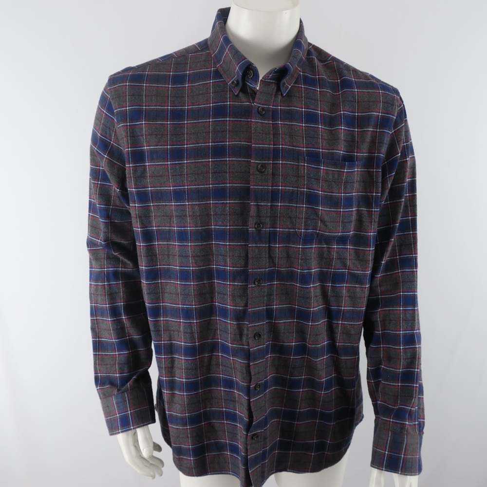 Taylor Stitch Button Up Plaid Flannel Shirt Mens XL 44 Organic‎ Cotton Gray Blue